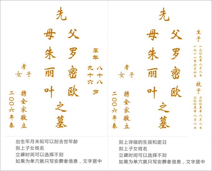 公墓墓碑刻字常见碑文格式参考